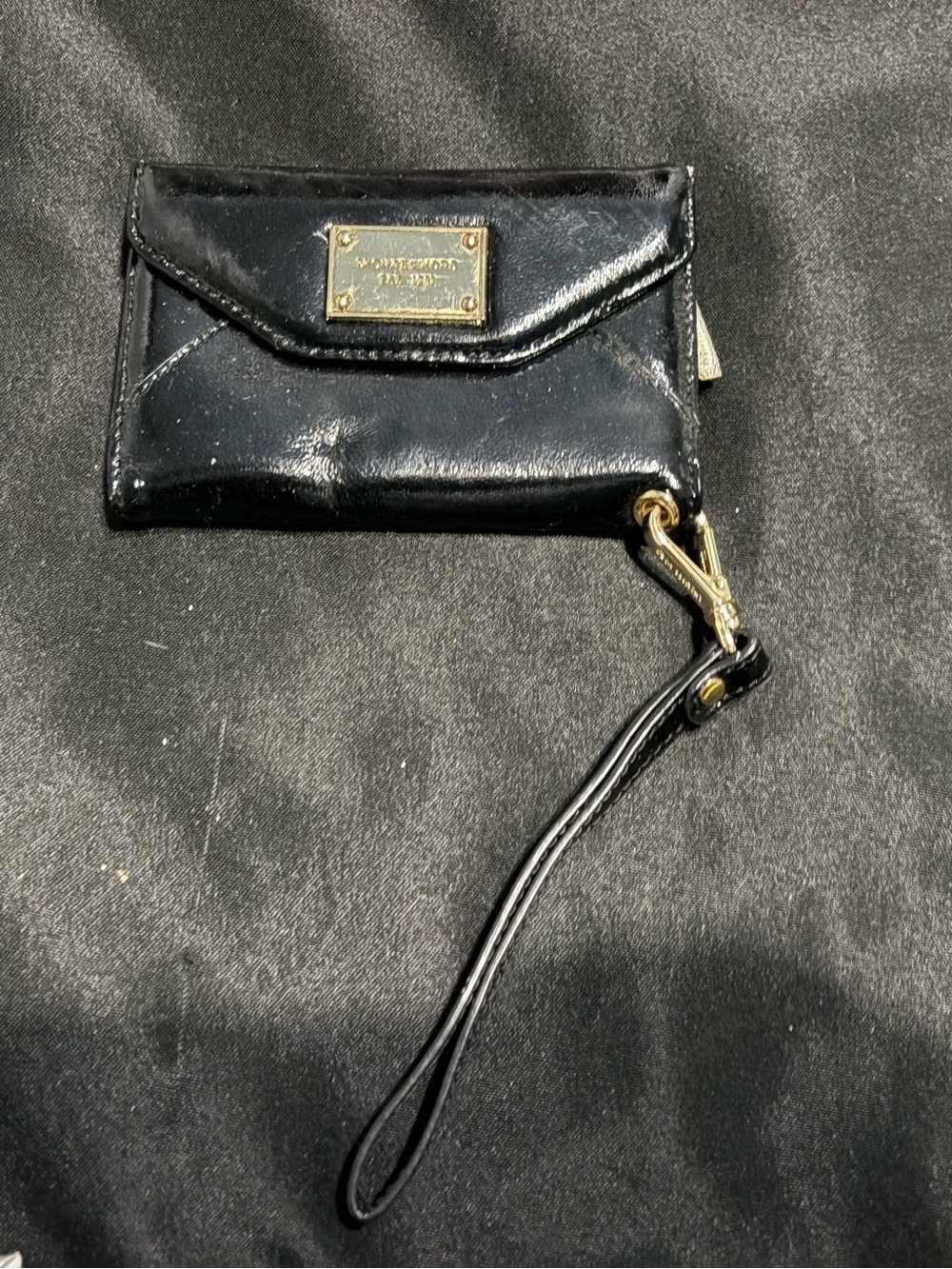 Michael Kors Black Patent Leather Wristlet Clutch with Gold Hardware